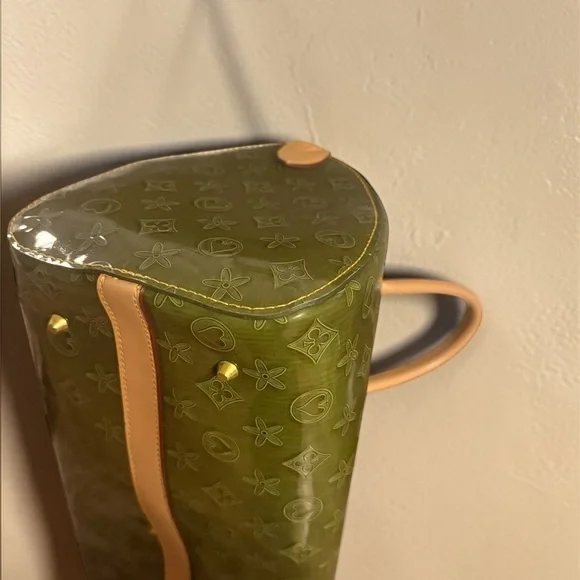 Vintage Olive Green Patent Monogram Satchel Speedy Style Y2K Glossy Handbag - Picture 7 of 16